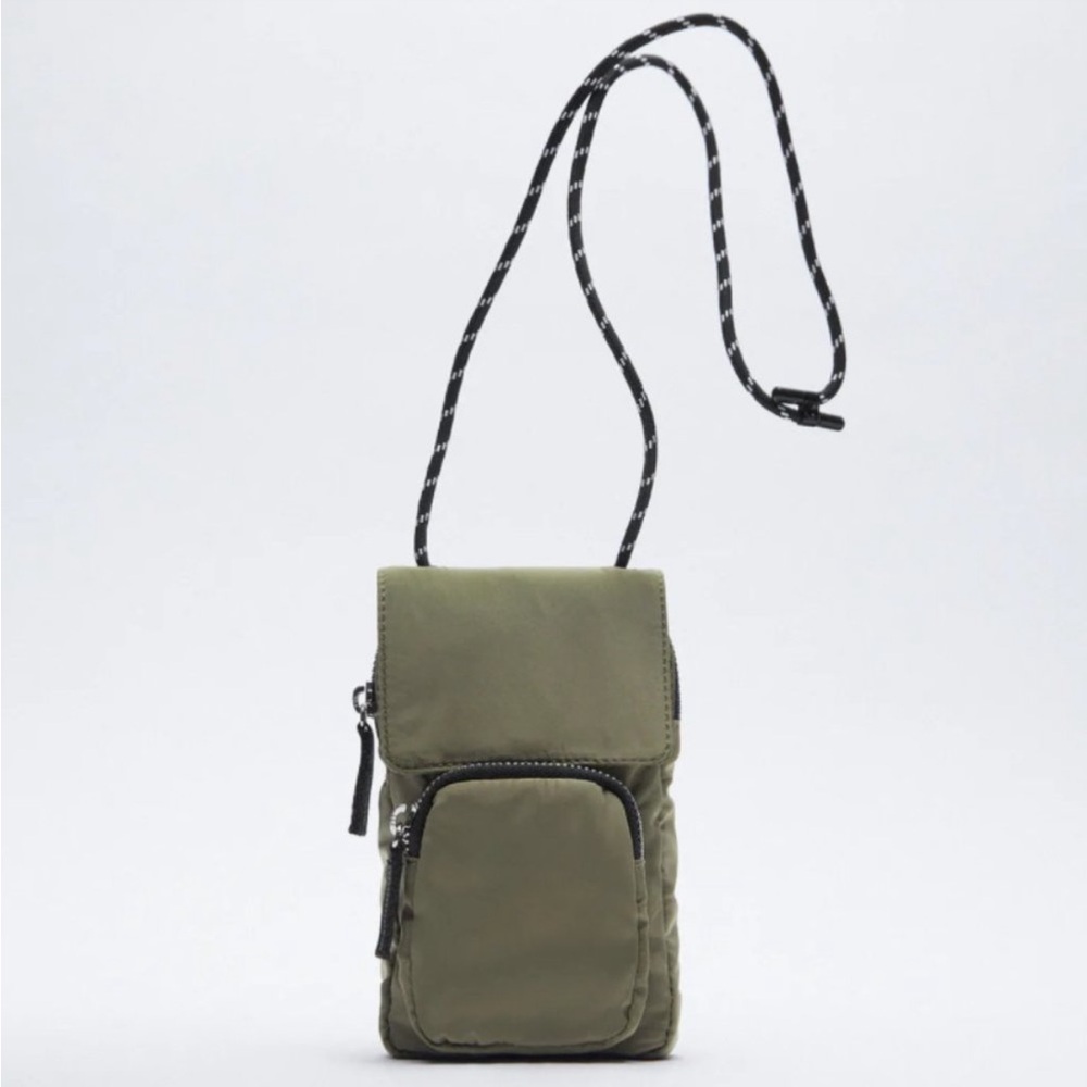 NWT ZARA GREEN CORDED CELL PHONE CASE BAG
